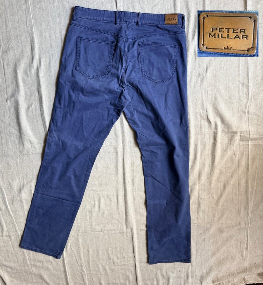 Peter Millar Pants Men's 34X34 Blue 5-Pocket Stretch Chinos Preppy Golf Travel